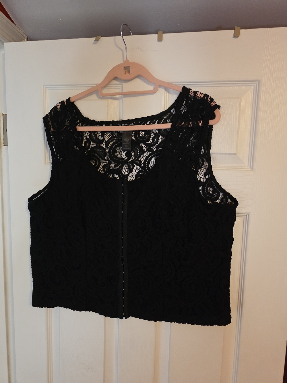 Ashley Stewart Black Lace Tank Top with Front Hooks